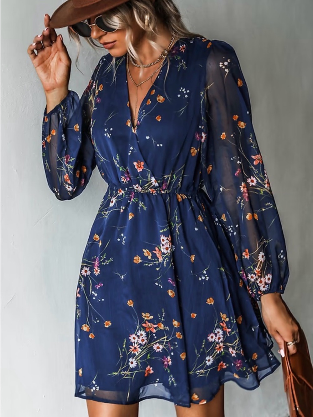 Cupshe Floral Mini Dress, M, Navy